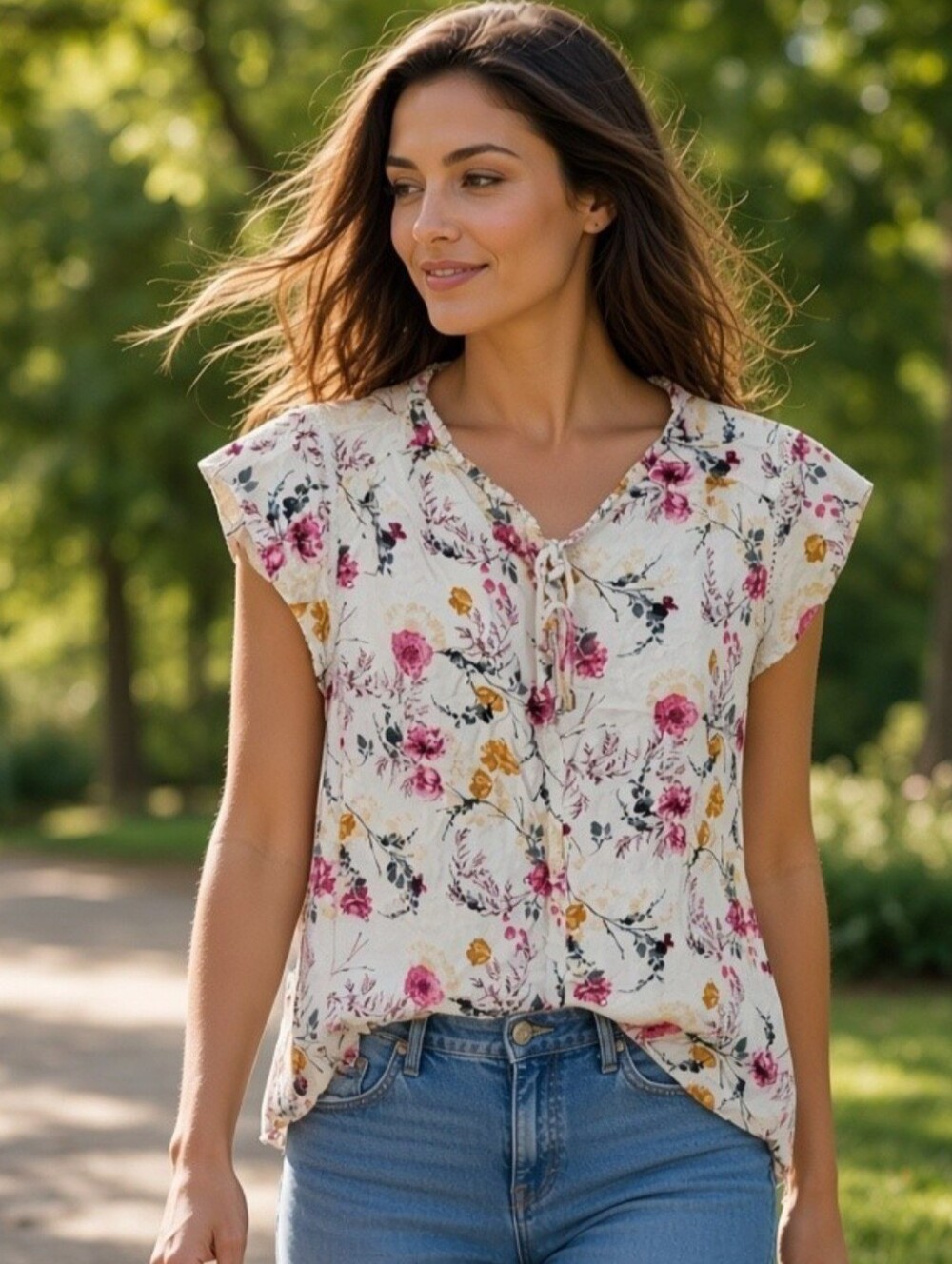 Buffalo David Bitton Women's Size Medium V-neck Short Sleeve Casual Boho Blouse.